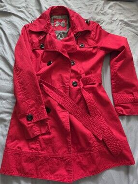 Cache Cache- Women’s Red Double-Breasted Trench Coat